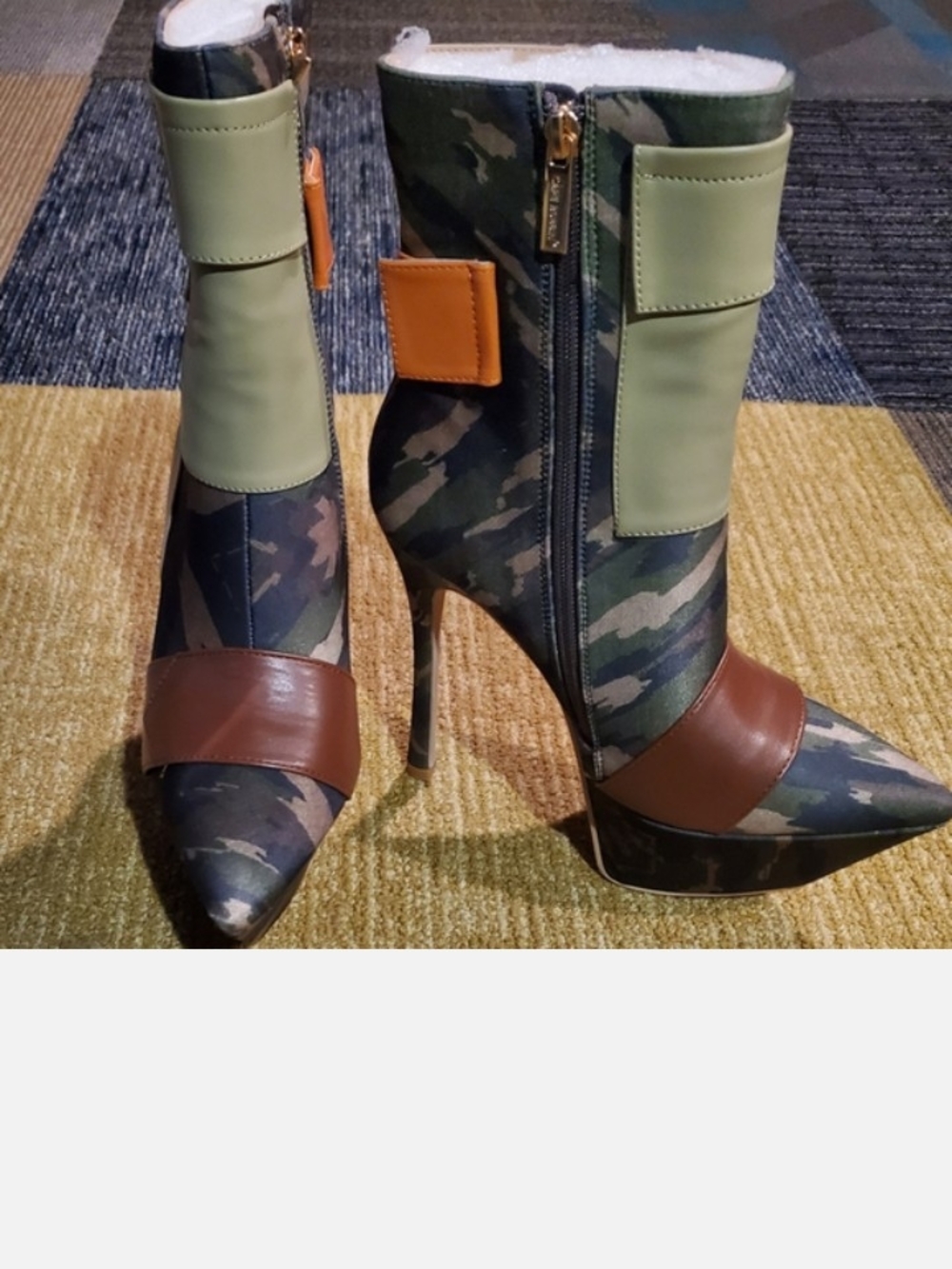 Cape Robbin Camouflage Stiletto Ankle Boots in Green, Brown and Tan